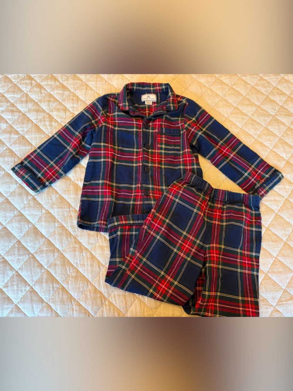 Classic Navy & Red Plaid Kids Pajama Set